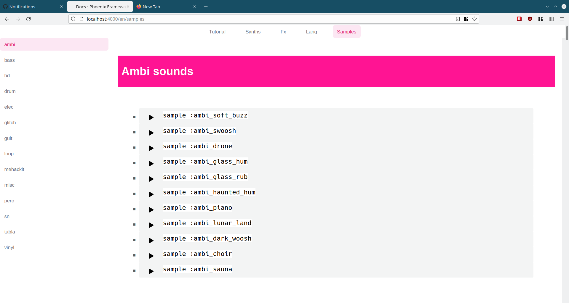 Screenshot of a samples documentation page.